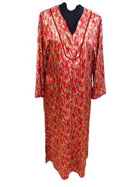 VTG Oscar De La Renta Pink Label Red Satin Kaftan Womens S Loungewear Resort Lux